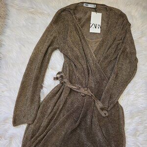 Zara Metallic Mesh Knit Dress L